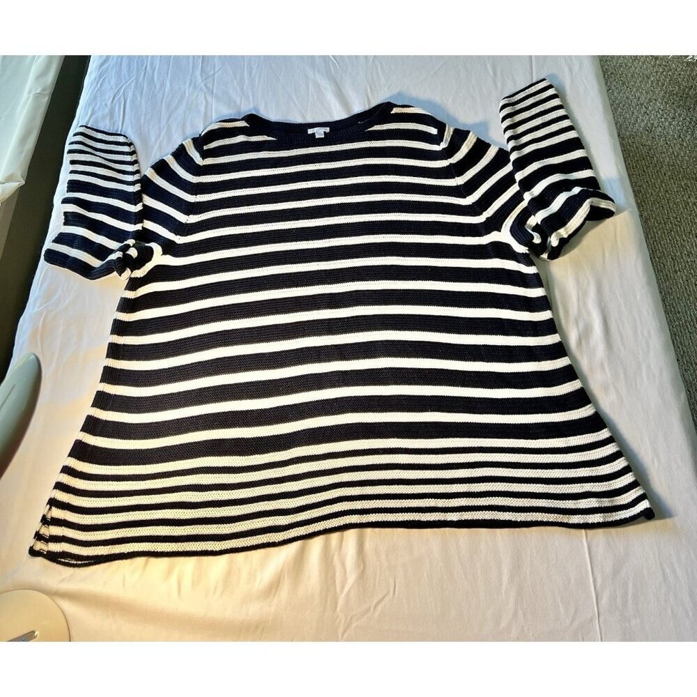 J Jill Womens Sweater 4X Black And White Striped Sweater Lightweight Nautical